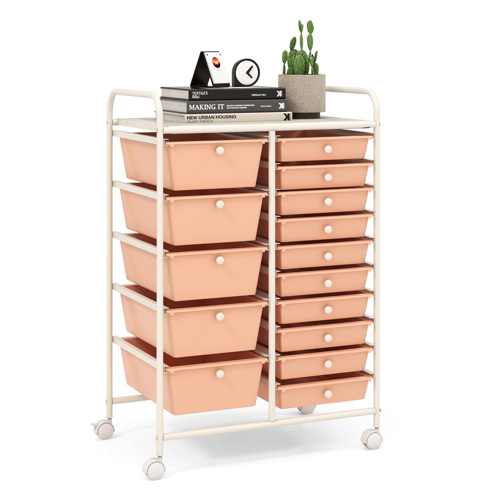 LDAILY 15 Drawer Rolling Storage Cart, Rolling Cart with Drawers for Classroom, Art Supply Craft Organizer on Wheel with Metal Frame &amp; Handles for Home Office School