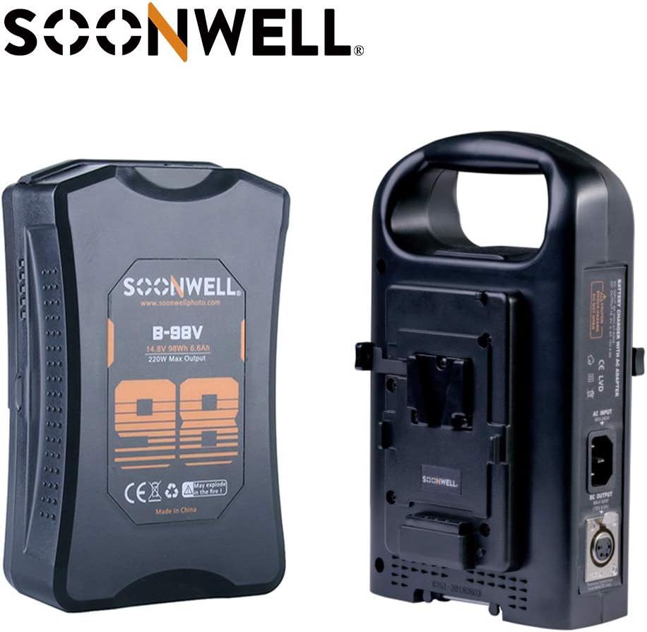 SOONWELL 98Wh 14.8V Lithium-Ion V-Mount V Lock Battery & Dual Battery Charger Bundle for DSLR,BMD,ARRI,RED