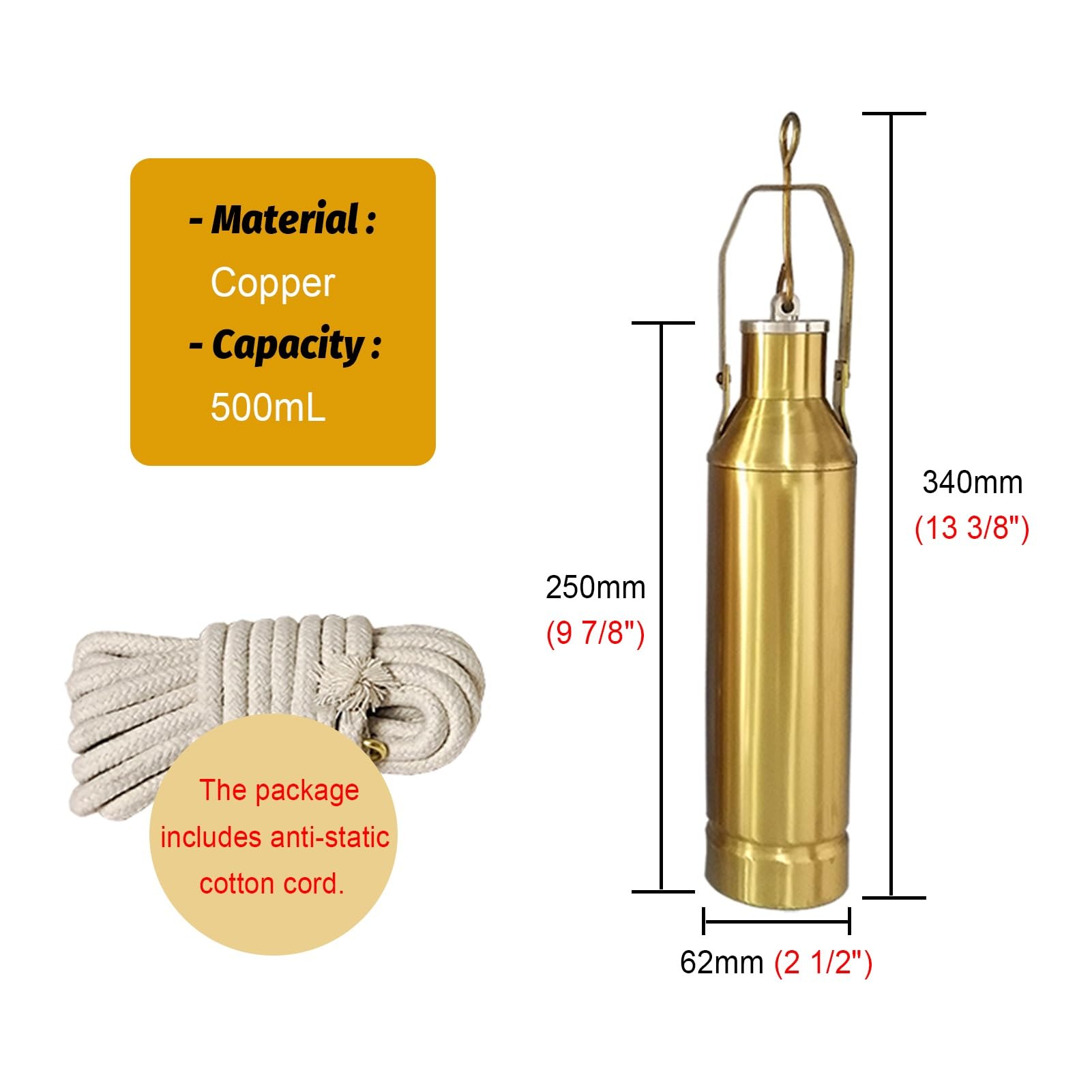 Kit de taza de muestra de aceite de latón, colector de muestras de aceite de mar profundo con capacidad de 500 ml y 1000 ml, incluye cuerda de 328 pies para un fácil muestreo de aceite líquido