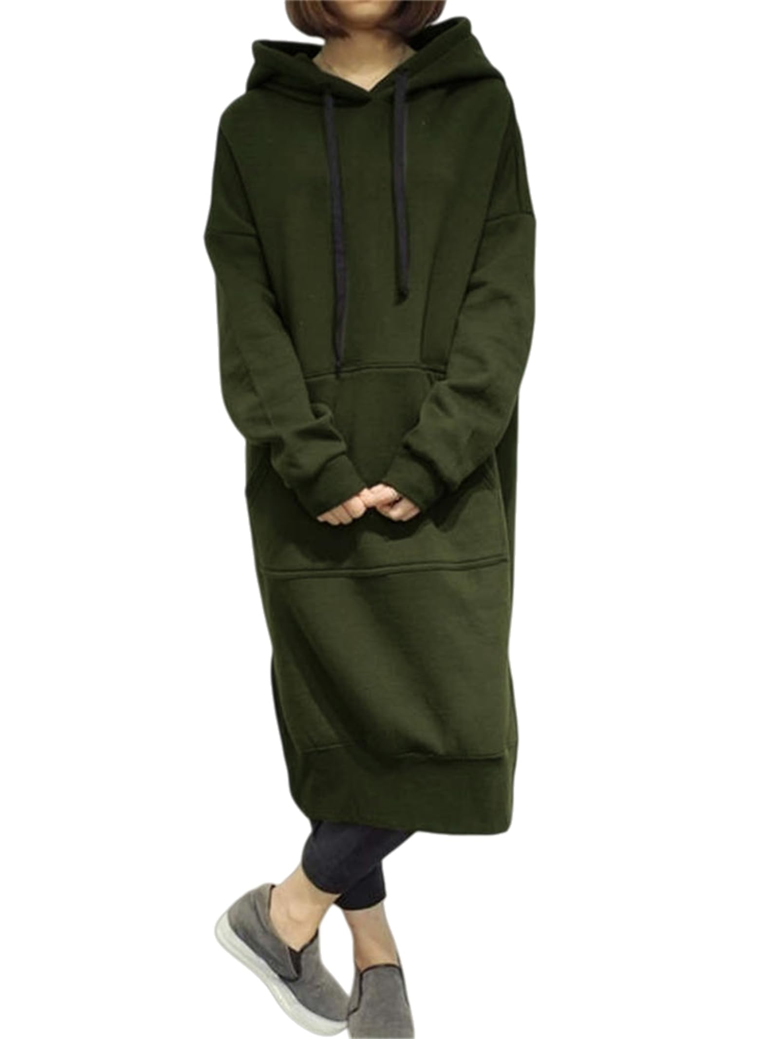 Robe longue pour femme, sweat ample décontracté pour l'hiver et l'automne avec cordon de serrage, robe à capuche avec poche.