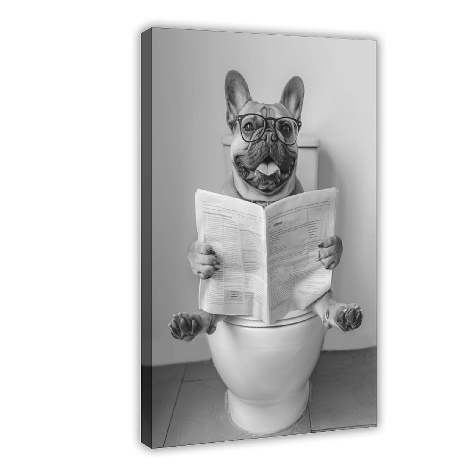 Wjwart French Bulldog Sitting On Toilet Canvas Poster Bedroom Decor Landscape Decor Gift 12X18inch(30X45cm)