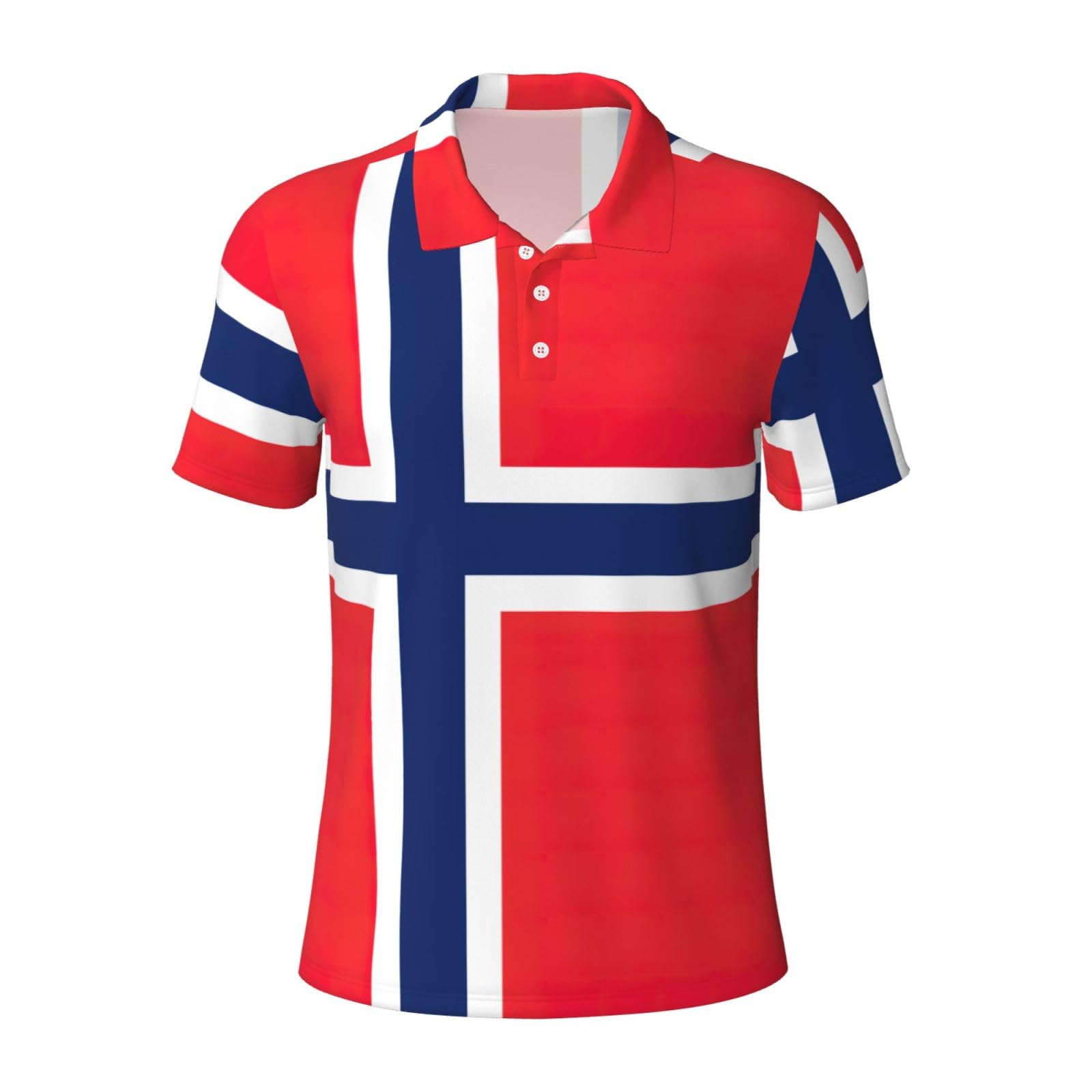 Duwaa Men's Black Norwegian Flag Print Polo Shirts, Short Sleeve Golf Shirt, Moisture Wicking Athletic Casual T-Shirt, Medium