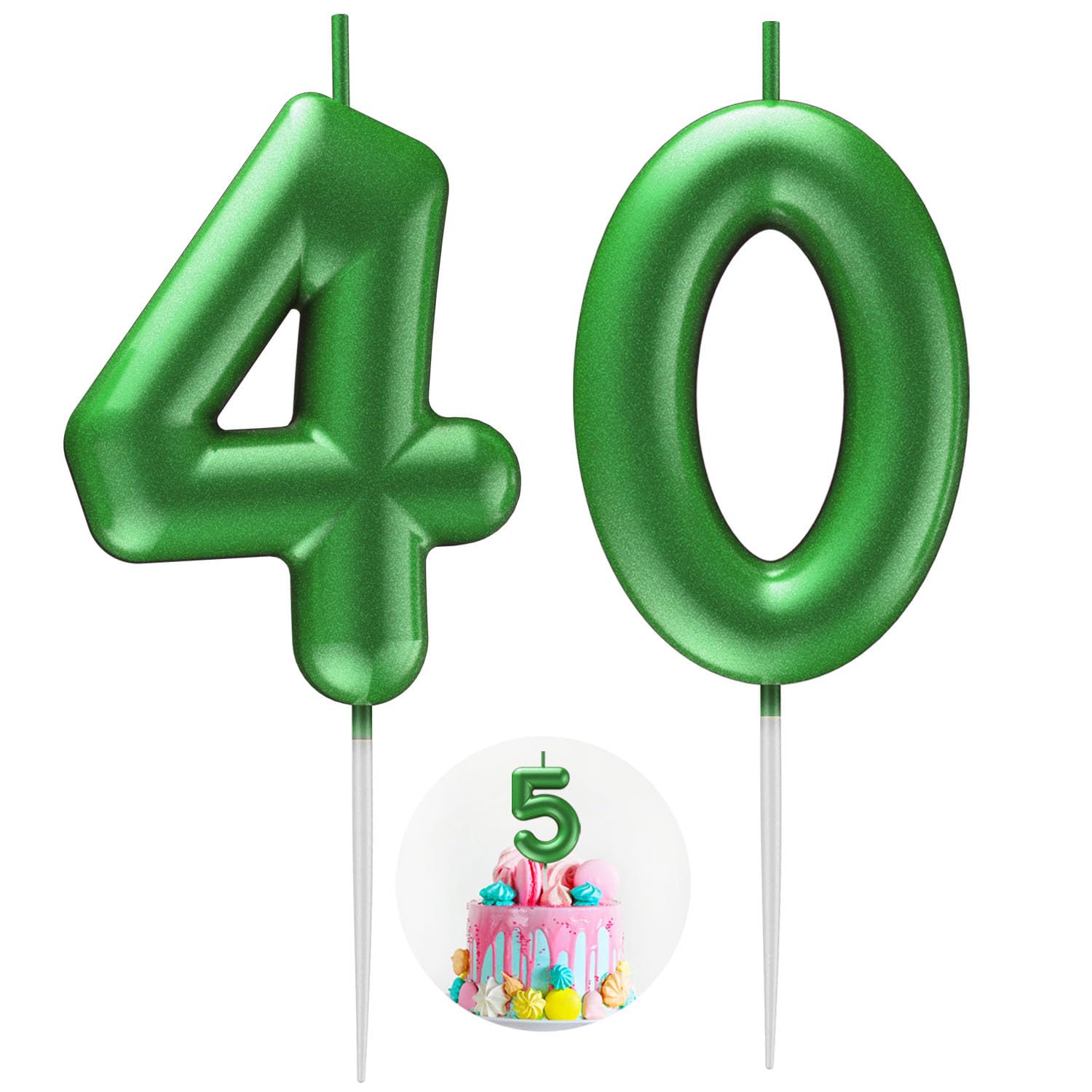 Green Number 40 Candle Happy Birthday 3D Number Candles for Birthday Cake Party Decoration Wedding Anniversary Celebration Supplies