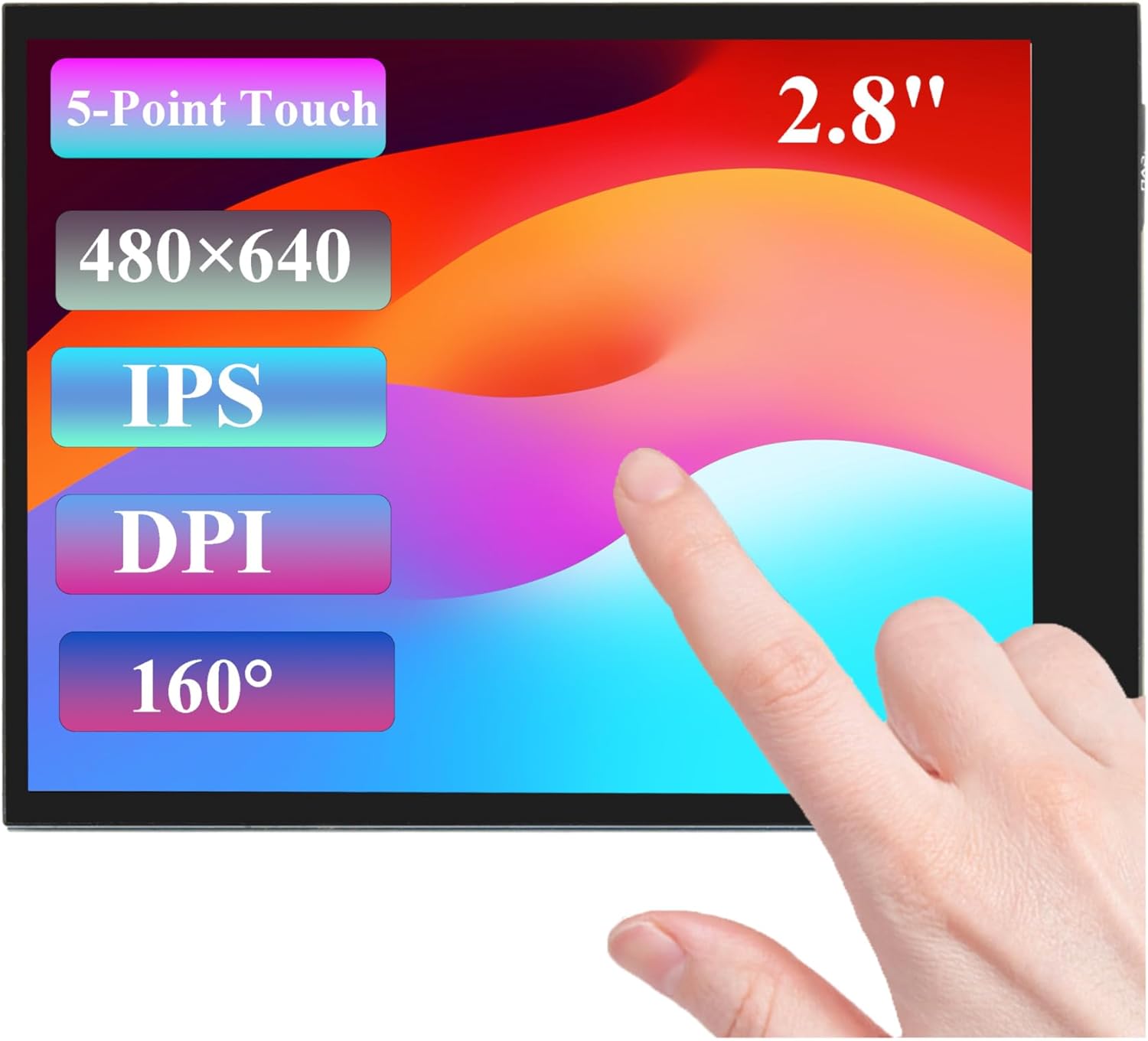 2.8inch DPI LCD Screen Compatible with Raspberry Pi 5/4B/3B+/3B/3A+/Pi Zero/Zero W/WH/Zero 2W, 480x640 Resolution IPS Display, 5-Points Capacitive Touch Control, Optical Bonding Toughened Glass Cover