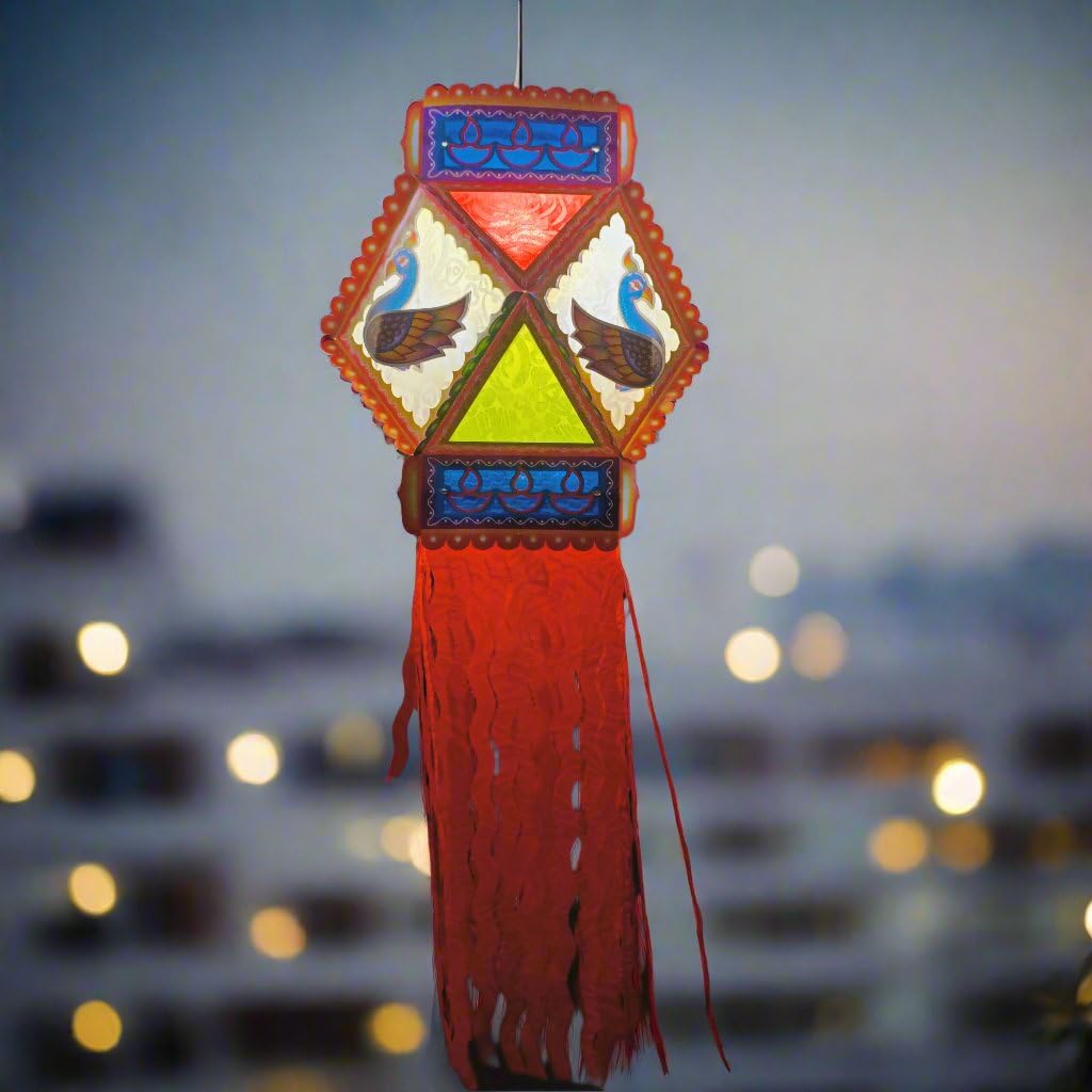 ALILA 3D Peacock Akash Kandil For Diwali Christmas Balcony Lamp Shade Jhumar Home Living Room Diwali Xmas Decor Decoration (Self Assembly - DIY: DO IT Yourself)