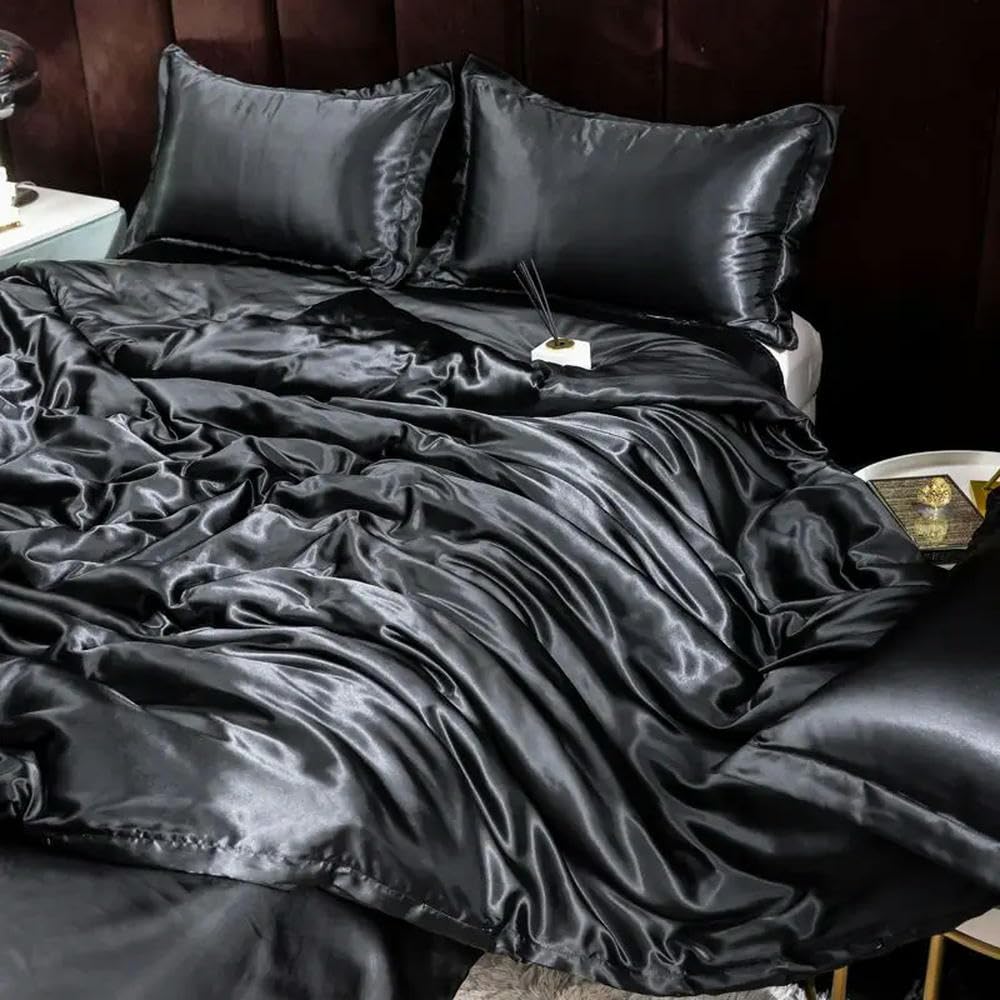 Set di Biancheria da Letto in Seta con Copripiumino, Lenzuolo, Federa, Lenzuolo in Raso di Lusso, Tinta Unita, King Size, Queen Size, Full Size, Twin Size
