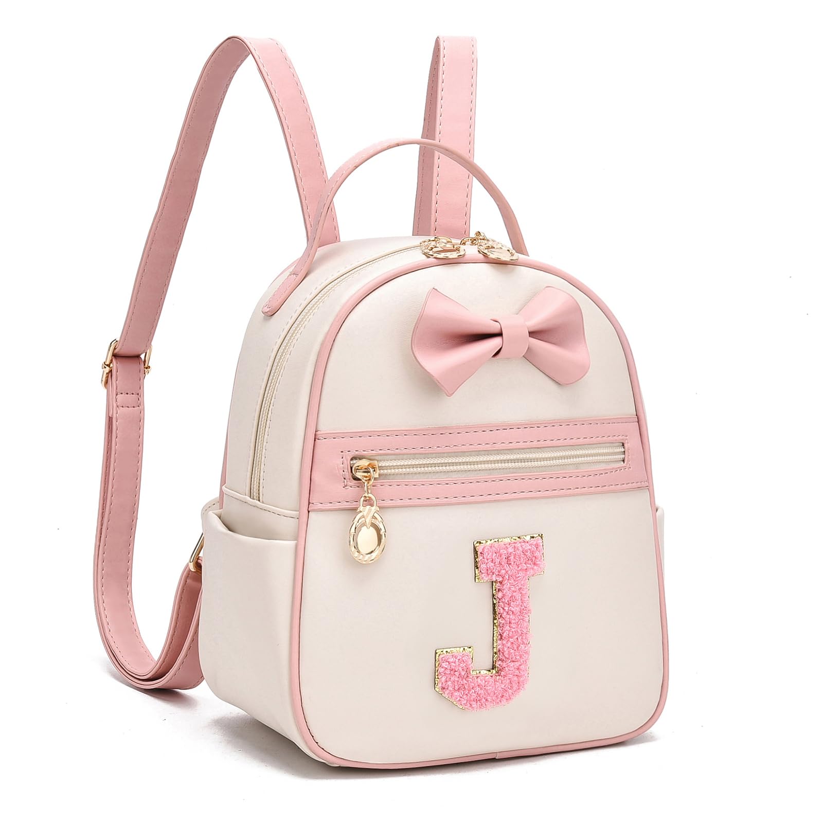 I IHAYNER Girls Initial Bowknot Small Leather Backpack Cute Mini Backpack Personalized Trendy Stuff Gifts for Women Pink-J