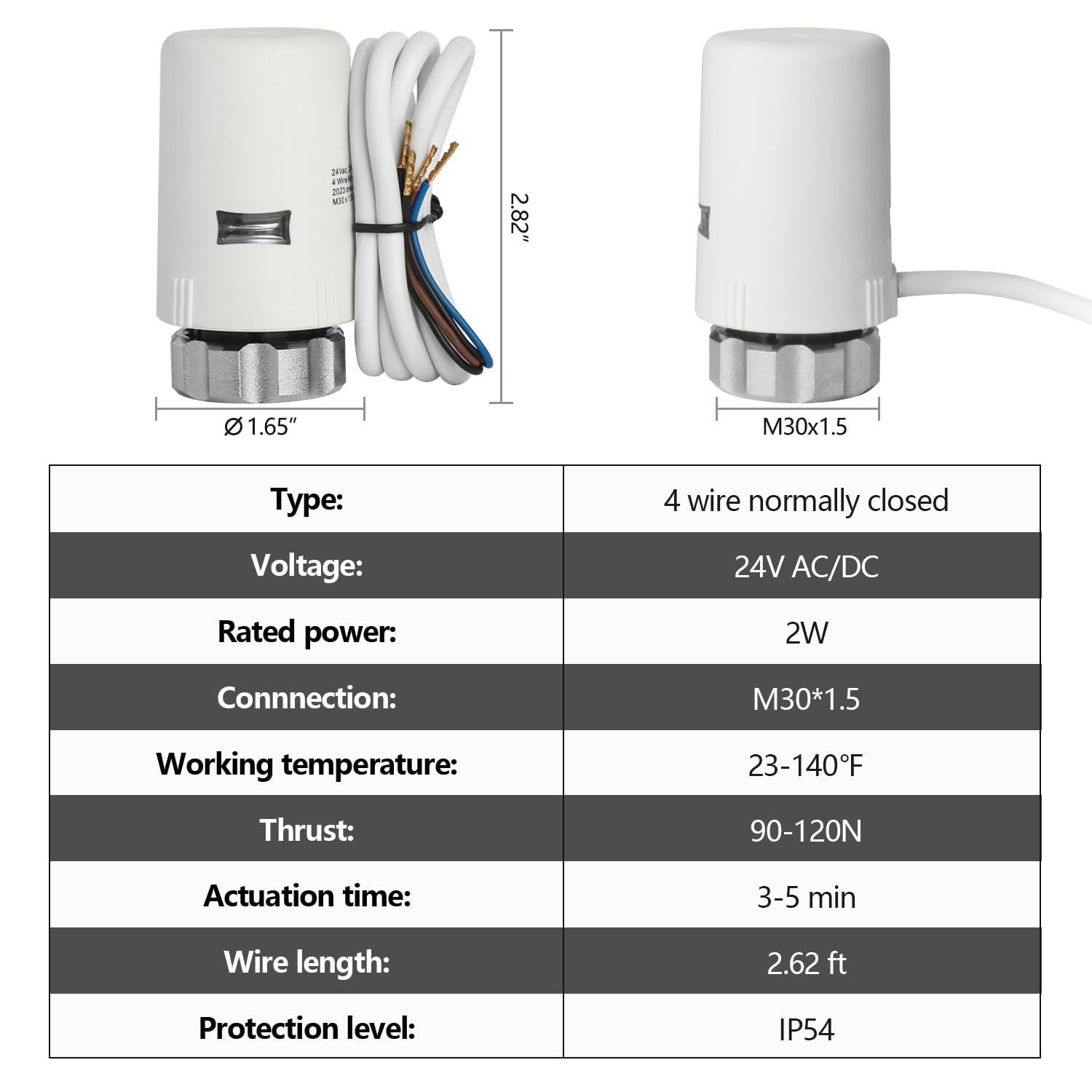WiseWater Attuatore termico elettrico a 4 fili, 24 V, normalmente chiuso con filettatura M30 x 1,5, risparmio energetico, confezione da 2 per collettori radianti PEX, valvole di zona e sistemi di