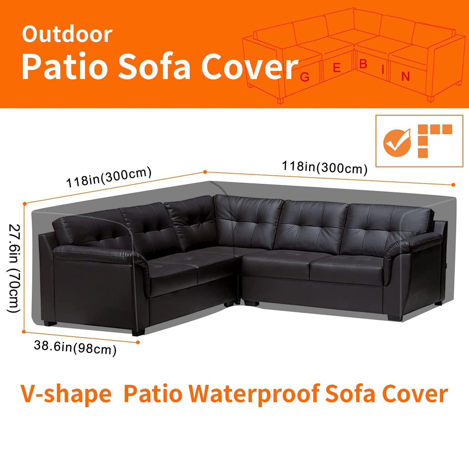 Futrzany pokrowiec ochronny, wodoodporna sofa narożna L(V) S, pokrowiec 420D, tkanina wołu, rattanowy pokrowiec ochronny na patio, uniwersalny, do użytku na zewnątrz (czarny, 300 x 300 x 98 x 70 cm)