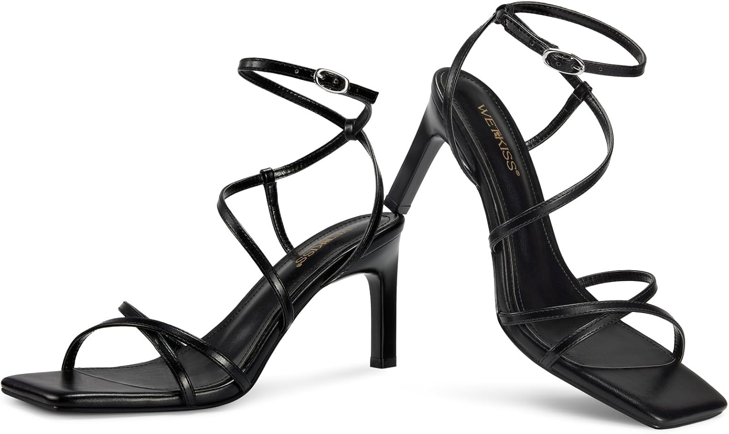 wetkiss Womens Sandals Square Open Toe Strappy Heels Ankle Strap High Heel Sandals Comfort Dress Party Shoes - Image 4