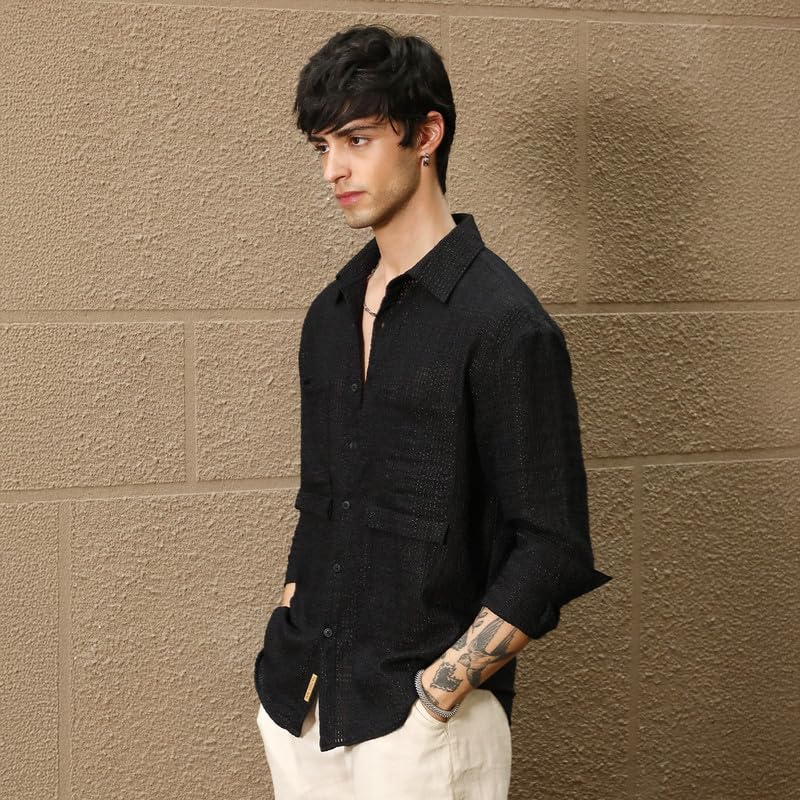 Image of CAHOOT Men's Oversized Shirt Casual Wear | Lapel Collar | Long Sleeve | Button Closure | Oversized Shirt Crafted with Comfort Fit for Everyday Wear