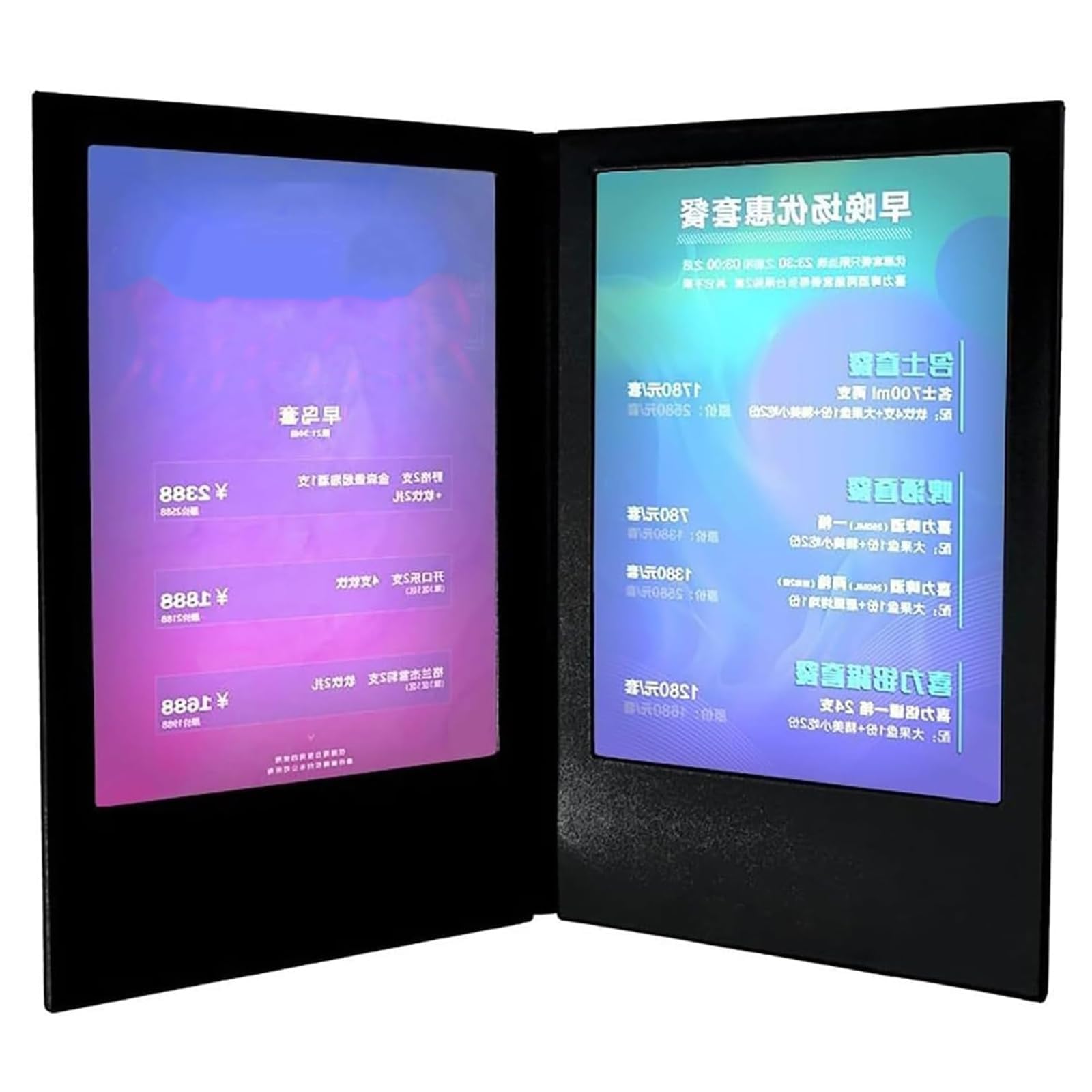 Libro de menú iluminado por LED, cubierta de menú con luz de inducción automática recargable, pantalla de doble cara de 15x22cm, carpeta de menú de restaurante de cuero PU para bar,pub,cafetería,club