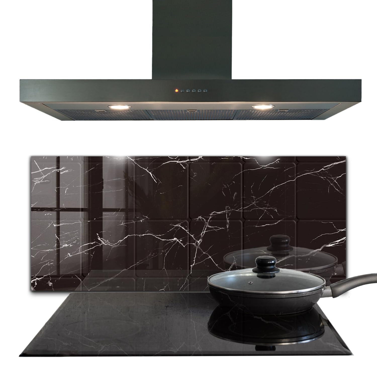 Panneau de cuisine Wallfluent en verre trempé noir pour rénover une crédence