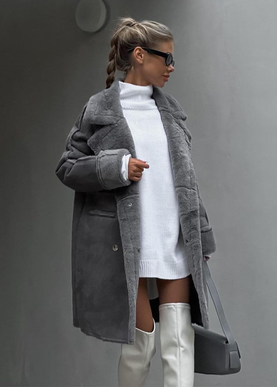 shownicer Damen Wintermantel Lang Wildleder Winterjacke Gefüttert Fleece Mantel Elegant Chic Warm Wintermantel Casual Freizeit Fleecejacke Winterparka Overcoat Winter Outdoorjacke