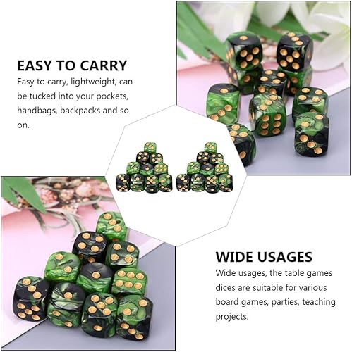 Miniatura 6 de Toyvian Juego de dados de 6 caras, 25 piezas de 0.630 in, dados translúcidos redondeados estándar, verde y negro