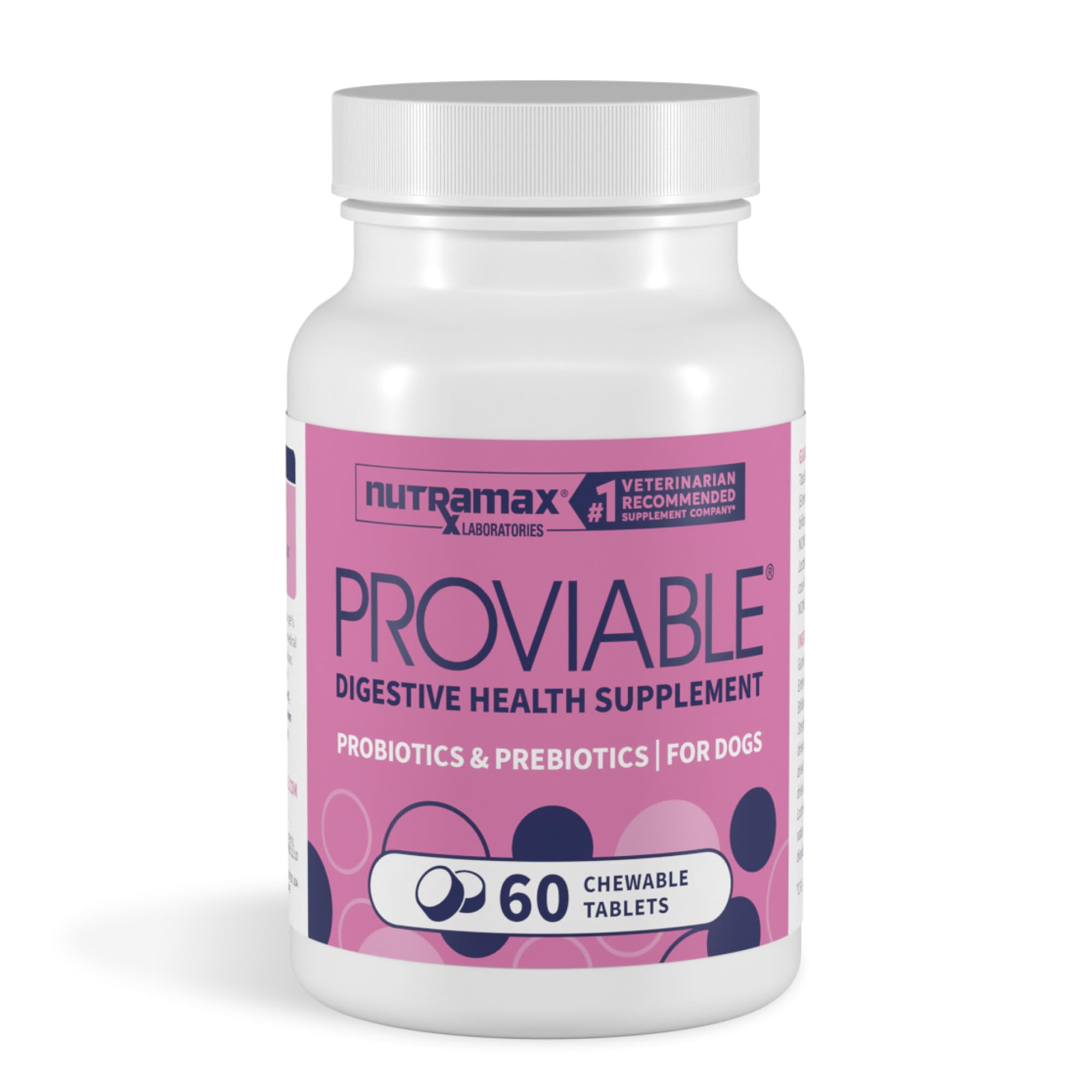 Nutramax Proviable Probiotics + Prebiotics for Dogs, Chewable Tablets, 60ct