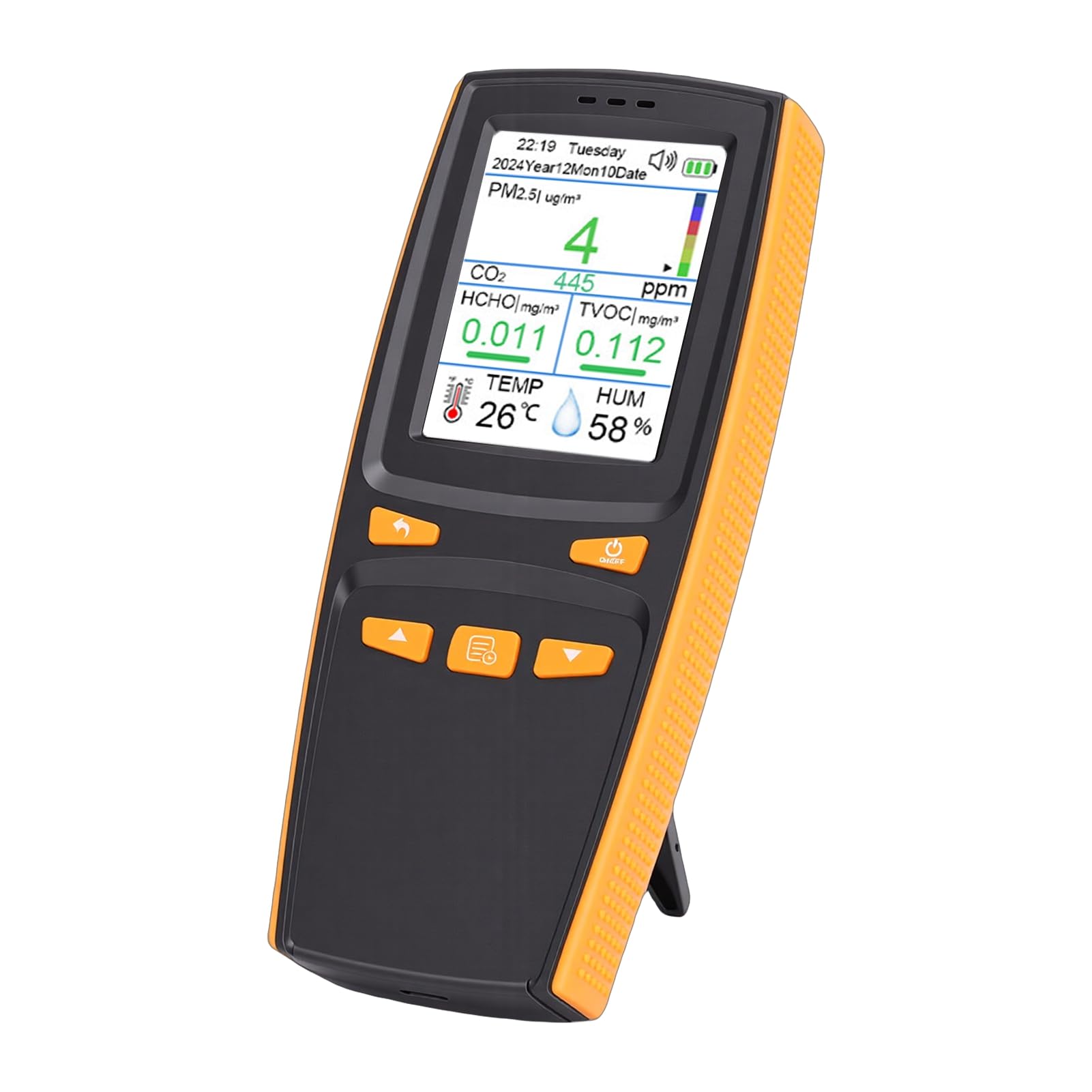 Eujgoov Detector de Calidad del Aire, Monitor de Calidad del Aire Interior 11 en 1 con Pantalla LCD, CO2 PM2.5 HCHO TVOC Temp Humedad Hora Fecha, Tipo C Recargable para el Hogar, Oficina, Coche,