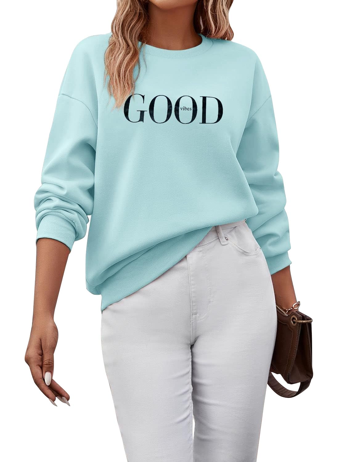 TrendiMax Pull Femme Automne Transition Sweatshirt Lettres Imprimées Col Rond Manches Longues Pull Ample Casual Hauts Streetwear Sweatshirts sans Capuche