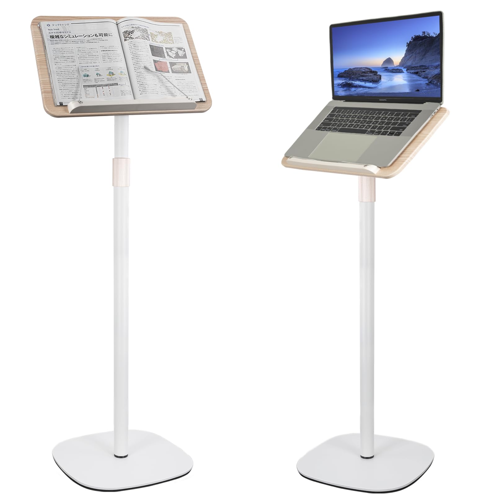 OUUTMEE Soporte de lectura de pie ajustable de 50 a 130 cm, soporte plegable para laptop, soporte de lectura de libros de madera, escritorio portátil para tableta, para libros, laptop, música y