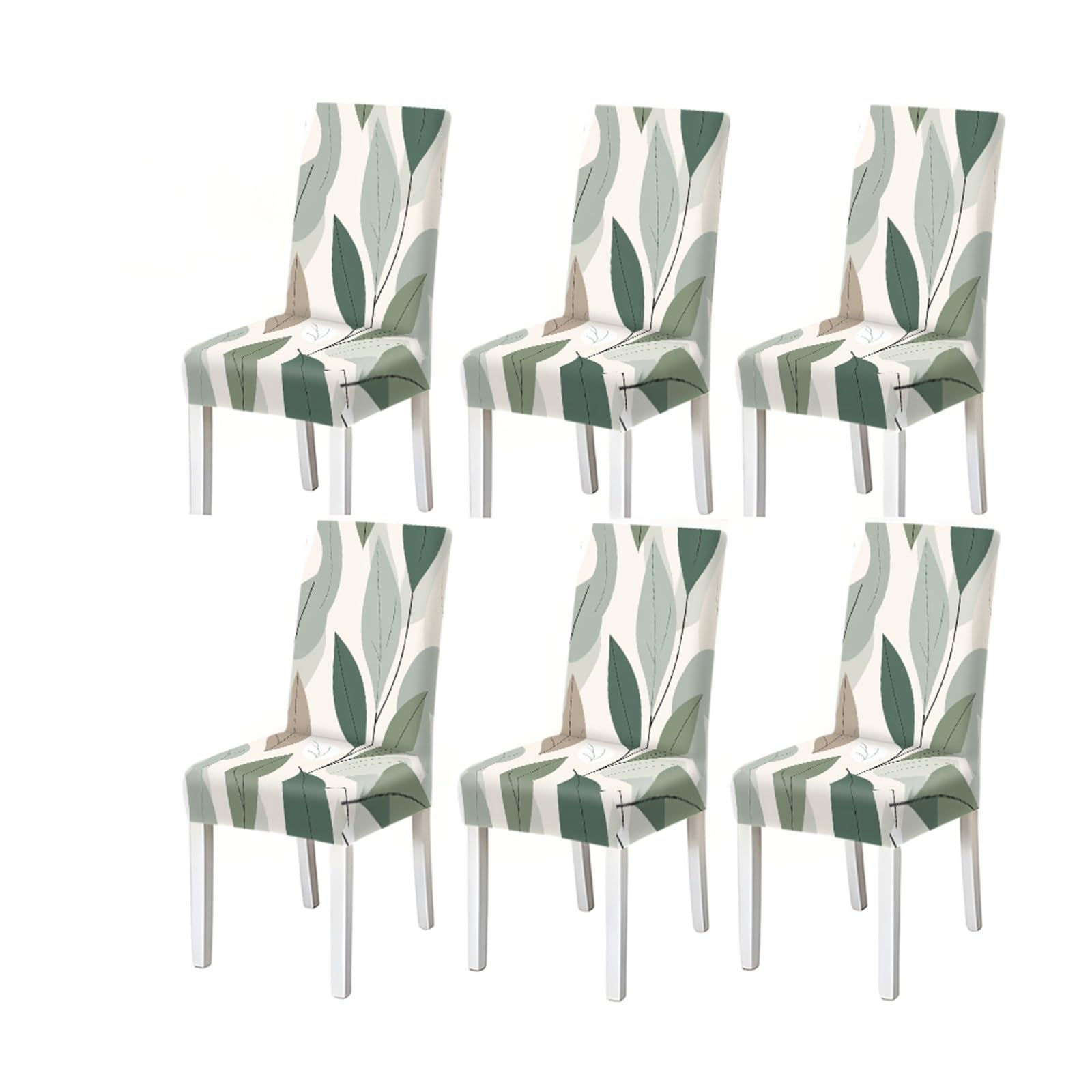 KXUAUV Modern Minimalist Green Leaf Botanical Print Stretch Dining Chair Covers, 2/4/6 PCS For Home Kitchen Party Seat Protectors for Restaurant Hotel Party(6PCSChair cover)