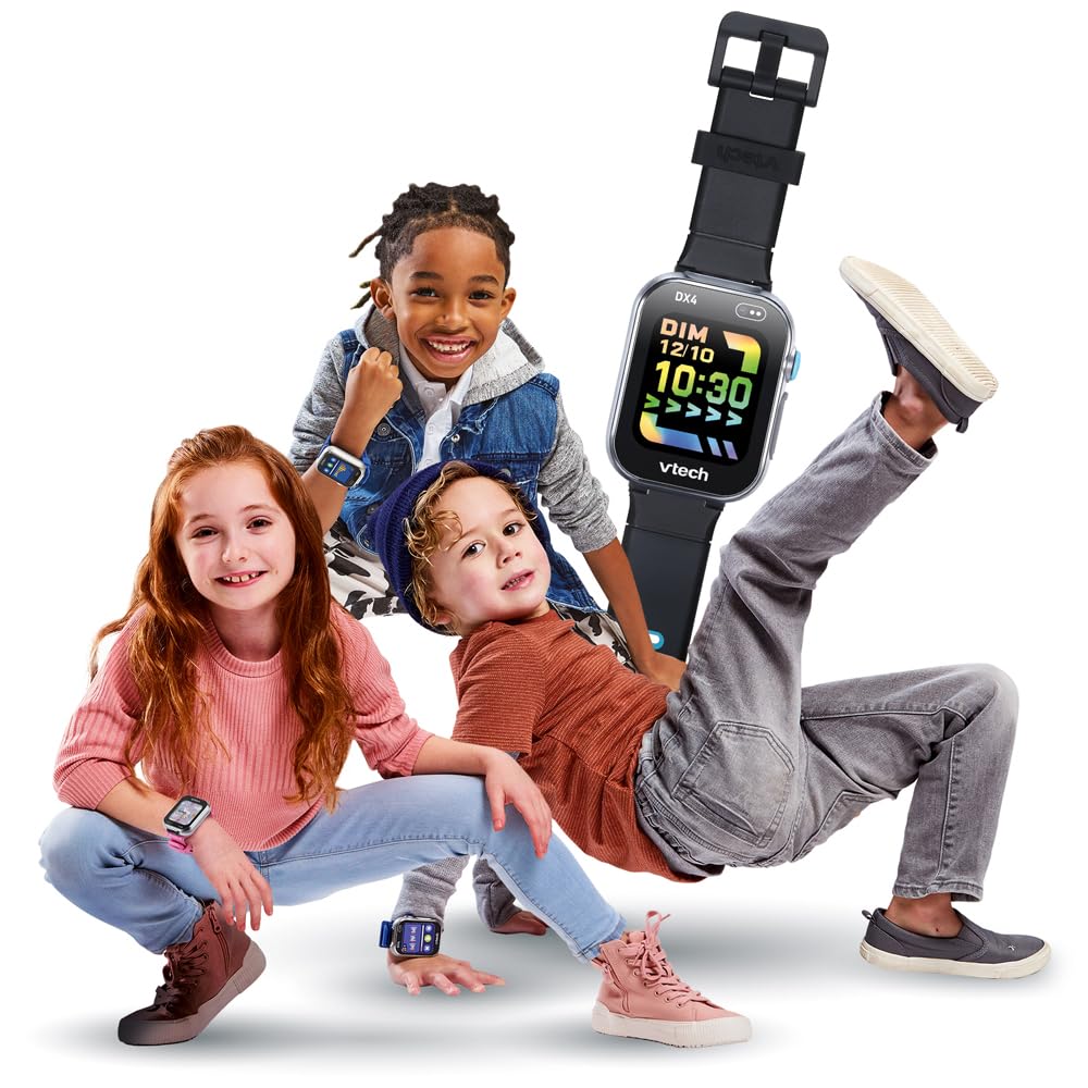 VTech KidiZoom SmartWatch DX4 Noire Montre Digitale Enfant Dès 5 Ans | Montre VTech pour Enfant avec Écran Tactile Couleur, Appareil Photo et Vidéo, Contrôle Parental, Jeux et Applis en Français