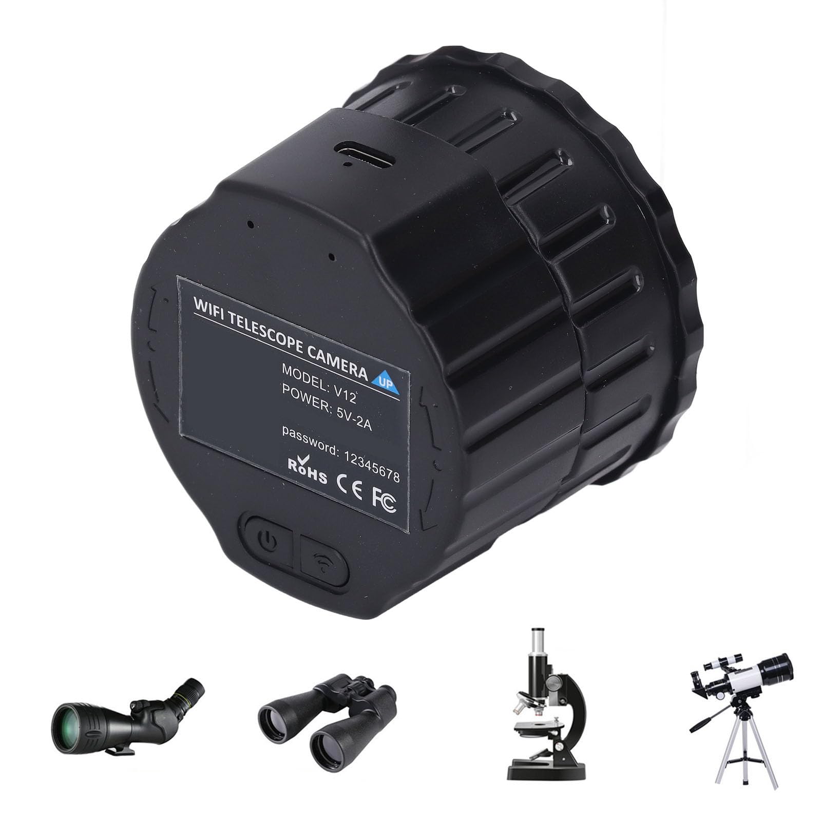 Telecamera WiFi, Oculare Elettronico Wireless, Registrazione Video 2K e Foto da 24 MP per Telescopi da 24 Mm-50 Mm, per Astrofotografia, Birdwatching (Nessuna memoria)