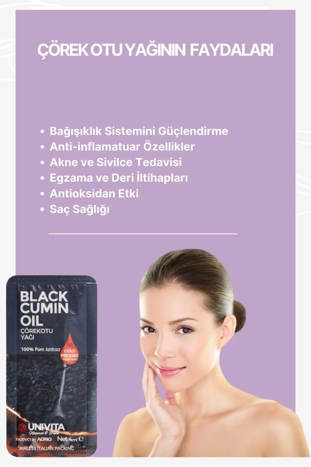 UNIVITA %100 Doğal Katkısız Çörek Otu Yağı - Saç Güçlendirici/Black Cumin Oil 4ml X 6 Adet