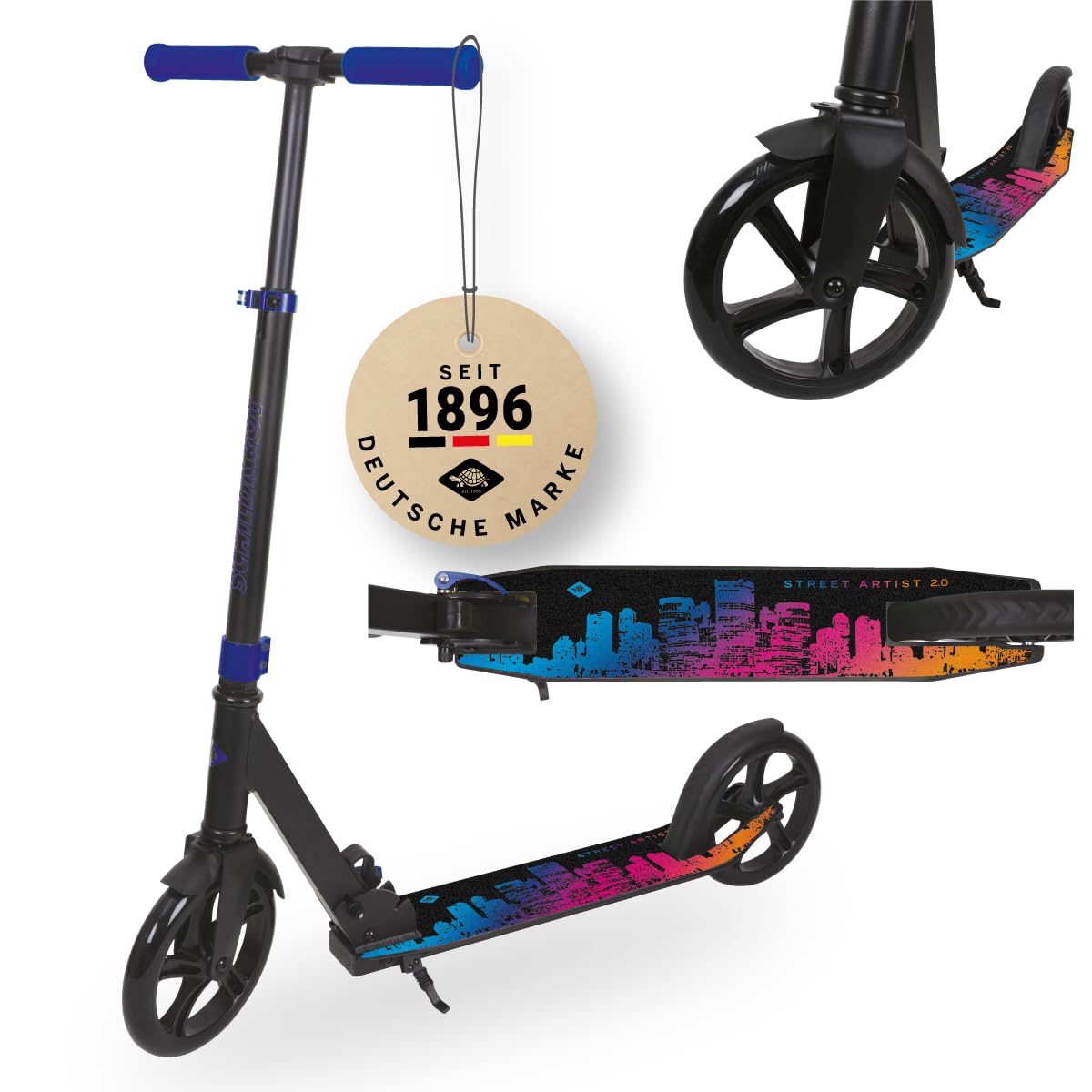 Schildkröt® City Scooter Street Artist 2.0, wysokiej jakości hulajnoga rekreacyjna z aluminium, składana, koła 200 mm, dla dzieci i dorosłych, jeszcze lepsza jakość