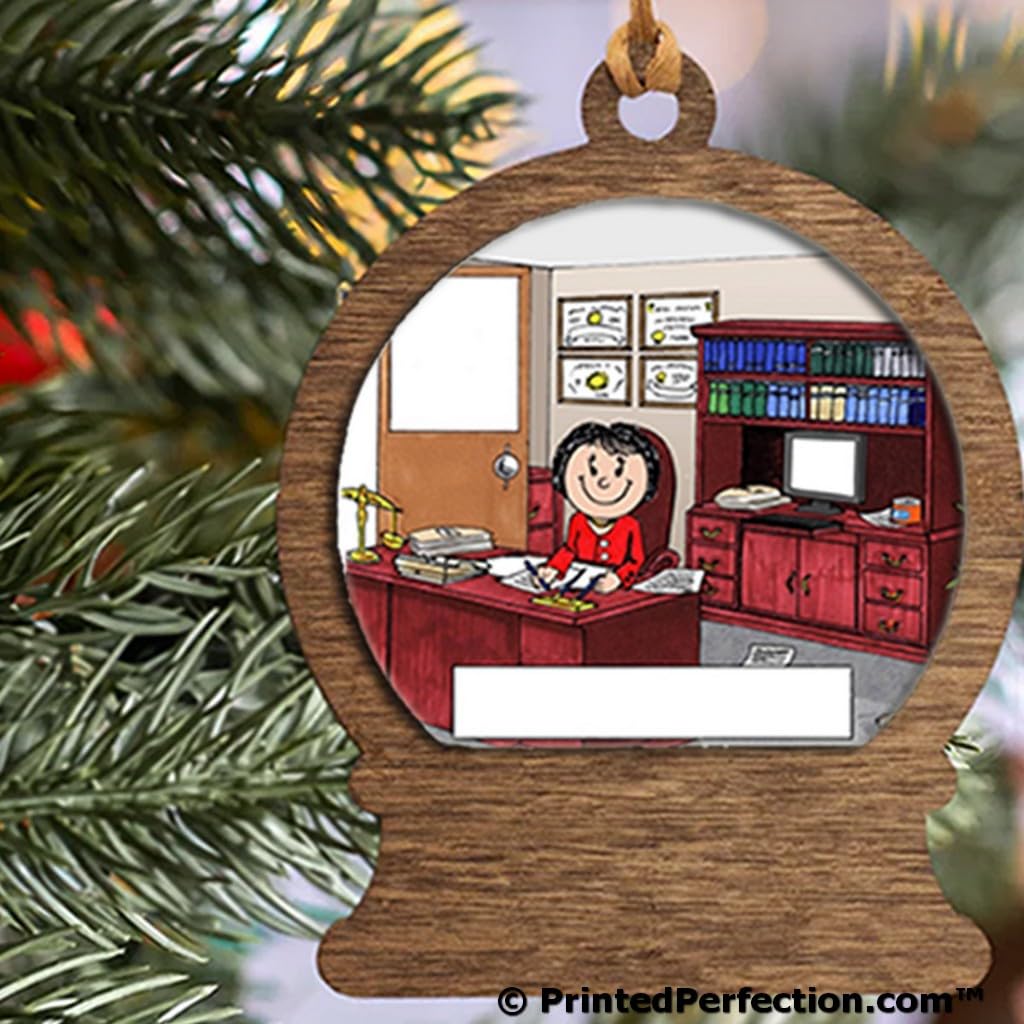 PrintedPerfection.com Personalized Lawyer - Female Wooden Snow Globe Shaped Christmas Ornament