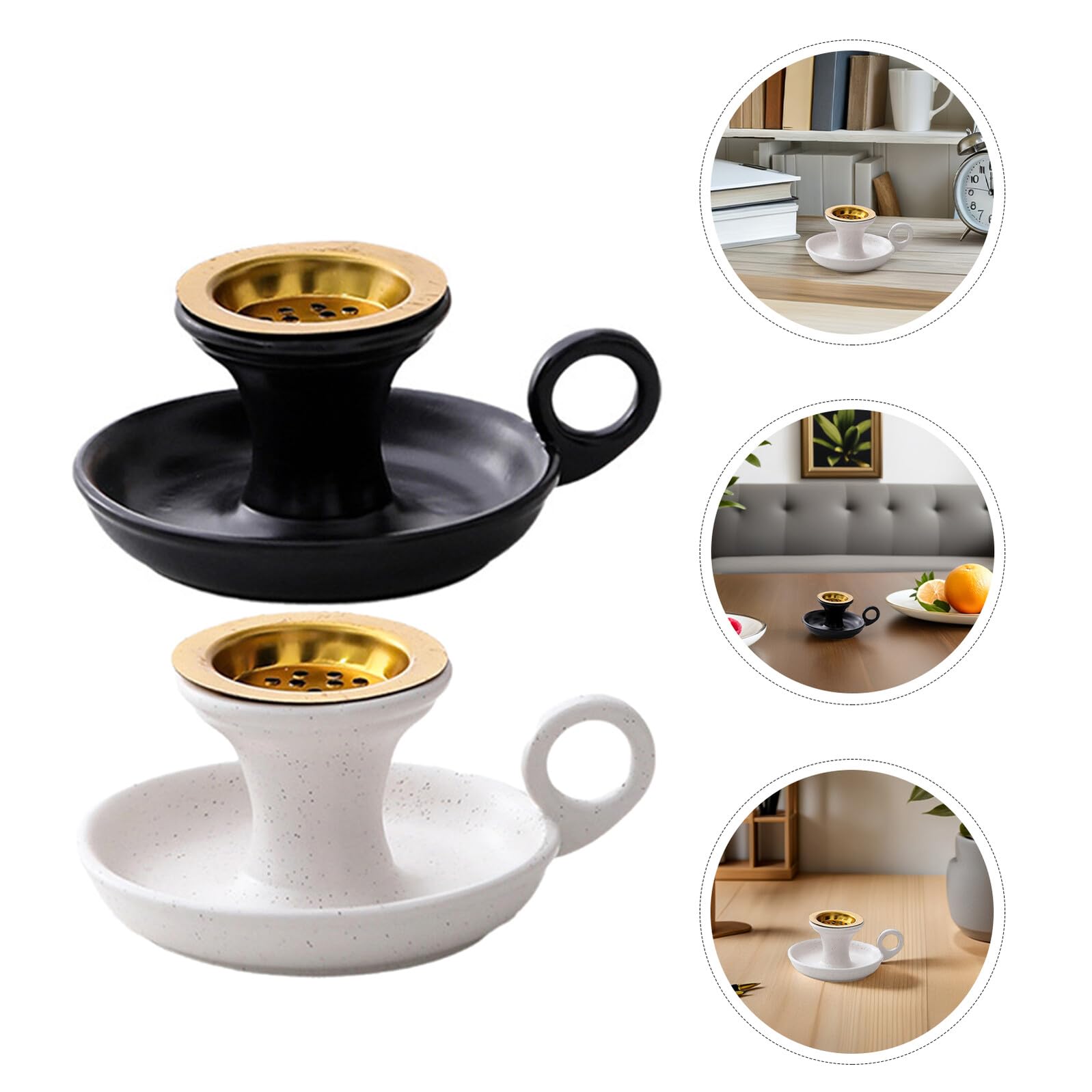 GARVALON Quemador de Incienso Árabe de Cerámica, Portátil de Mano, 2 Piezas (Negro y), para Aromaterapia en Hogar, Oficina y Sala de Yoga