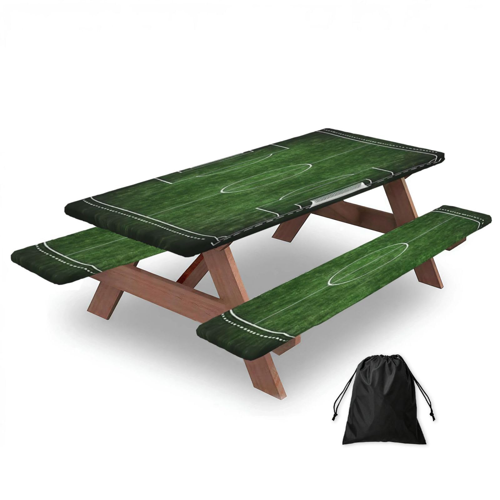 Manteles elásticos ajustables de elastano verdes y blancos para mesa de picnic 1