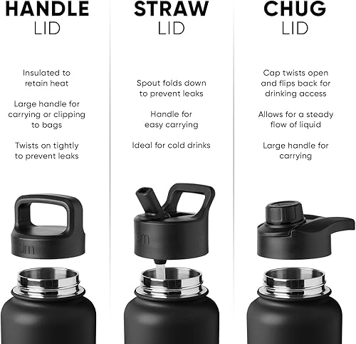 Miniatura 4 de Simple Modern Botella de agua con tapa para beber, con pajilla y con asa, acero inoxidable con aislamiento al vacío, para gimnasio y deportes,