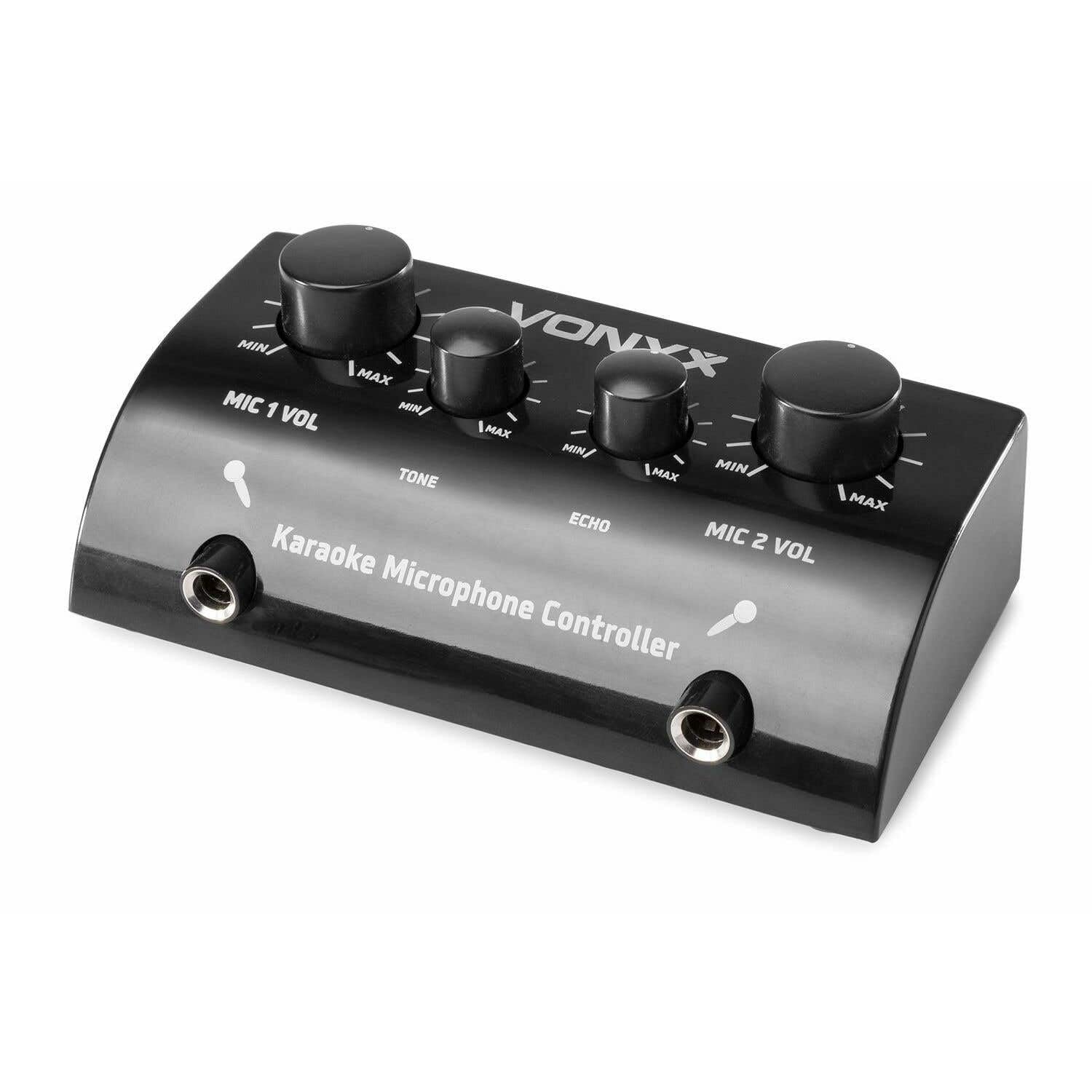 SkyTec AV430B Table de Mixage Écho Karaoké 2 Canaux avec 2 Microphones - Noir, Mixeur Sonorisation, Micros Filaires, Mélangeur à Écho Réglable, Soirée Karaoké, Contrôle Microphones, Jack 6,3mm