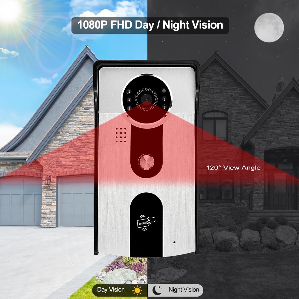 Sistema de Videoportero con Cable de 7pulgadas WiFi Monitor Interior Tuya 1080P Cámara Exterior Detección de Movimiento Visión Nocturna Audio Bidireccional