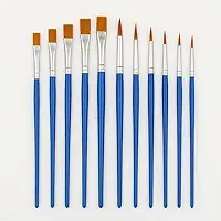 Kit 12 Pincéis Artesanato Pintura Artística Ponta Fina e Chata Aquarela Acrílico Guache Óleo - Brucaro Prime