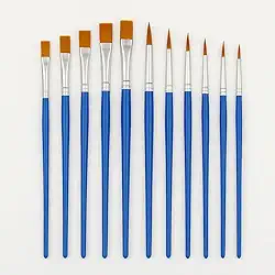 Kit 12 Pincéis Artesanato Pintura Artística Ponta Fina e Chata Aquarela Acrílico Guache Óleo - Brucaro Prime