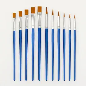 Kit 12 Pincéis Artesanato Pintura Artística Ponta Fina e Chata Aquarela Acrílico Guache Óleo - Brucaro Prime
