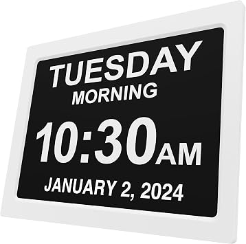 American Lifetime Dementia Clock, Large Digital Clock for Seniors, Alzheimer's White, 12 inch