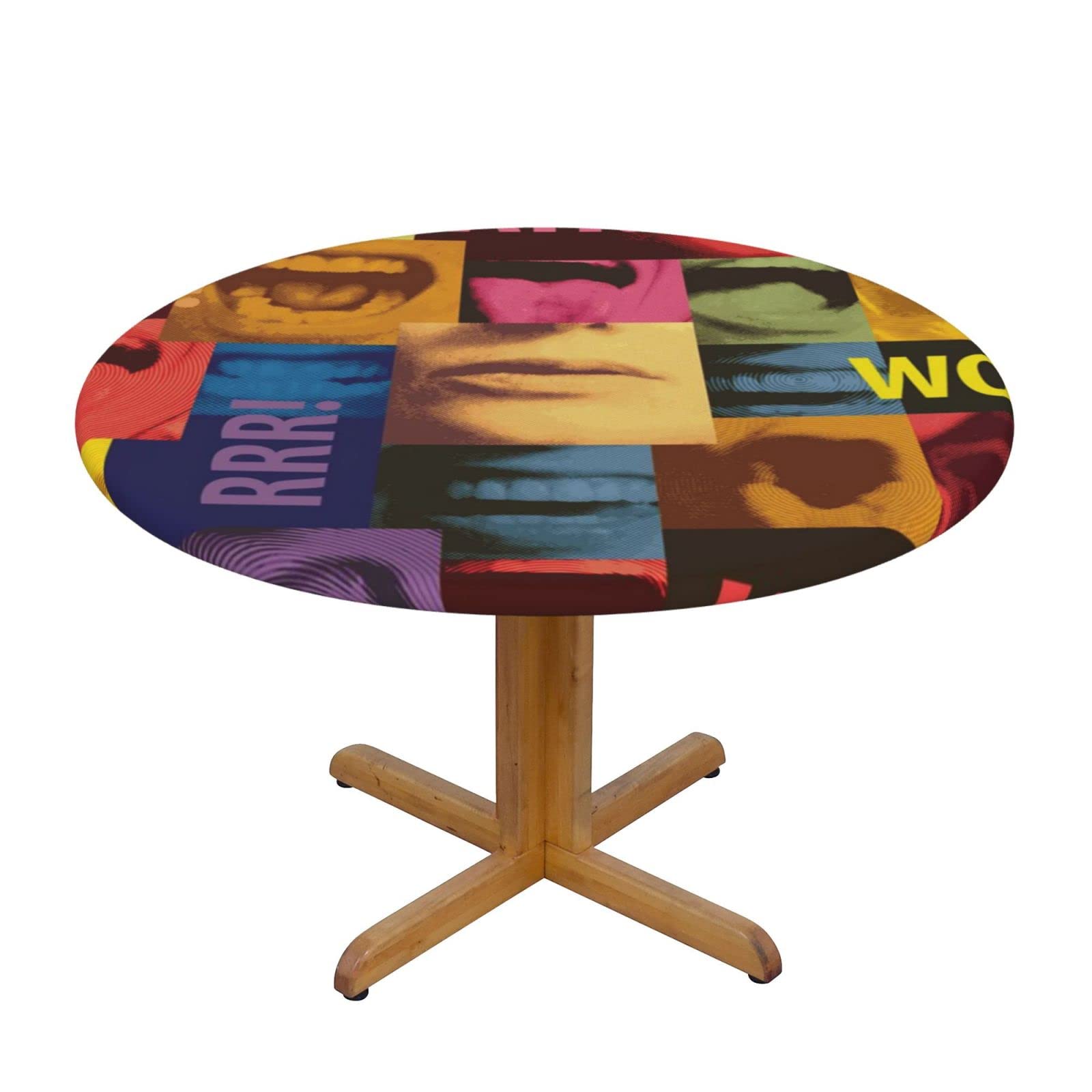 Lsjuee Round Fitted Tablecloth 40-44in Elastic Edged Table Cloth for Kitchen Dining Party Home Decor - Abstract Mouths Lips Men