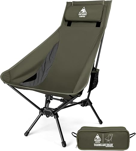 Miniatura 10 de ONETIGRIS Silla de Camping de Respaldo Alto Tigerblade con Diseño de Almohada, Silla Plegable Cómoda con Asiento Ampliado Negro