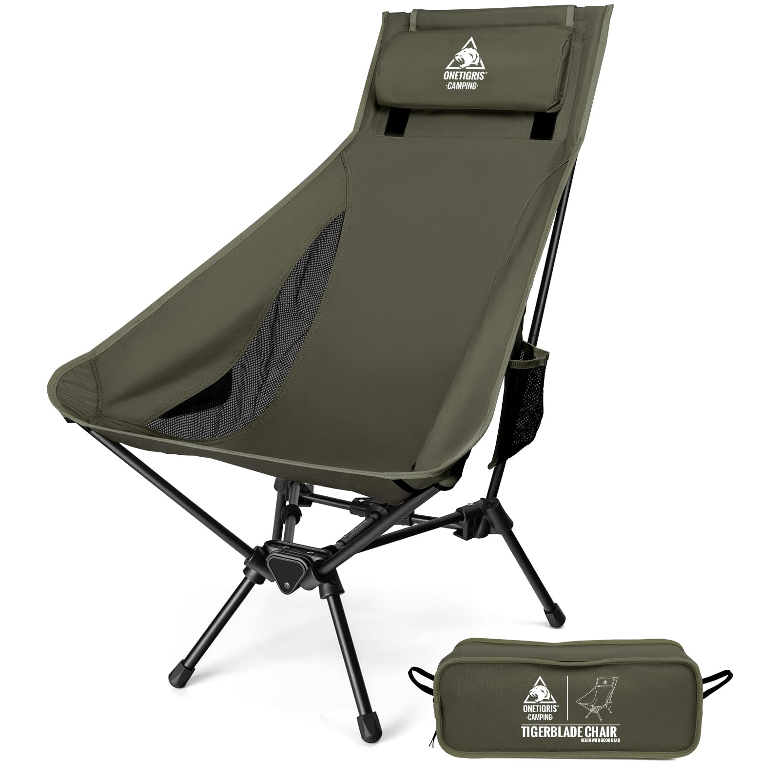 OneTigris Tigerblade High Back Camping Chair with Pillow Design, Comfortable Widened Seat Folding Chair