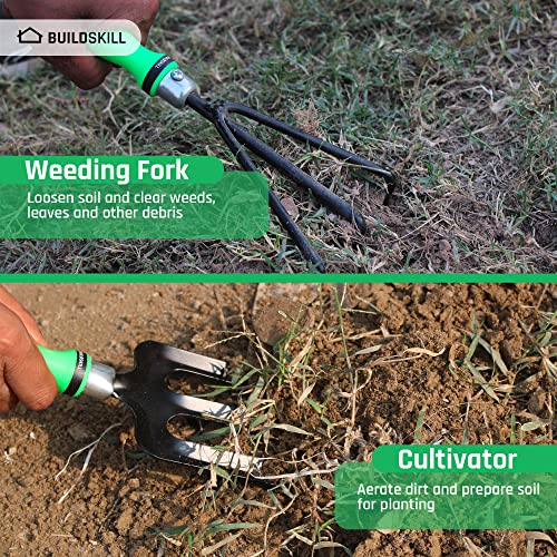 Buildskill GTS010 Gardening/Planting Hand Tool Kit, Rust Free Trowel, Transplanter, Weeder, Hand Rake & Cultivator, Heavy Duty Gardening Tool Kit for Home Gardening (Green) (Pack of 5)