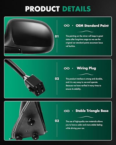Miniatura 4 de SCITOO Espejo de visión lateral del pasajero compatible con Chevy Avalanche 1500 2500 2000-2002 para Chevy Suburban 1500 2500 para Chevy Tahoe para