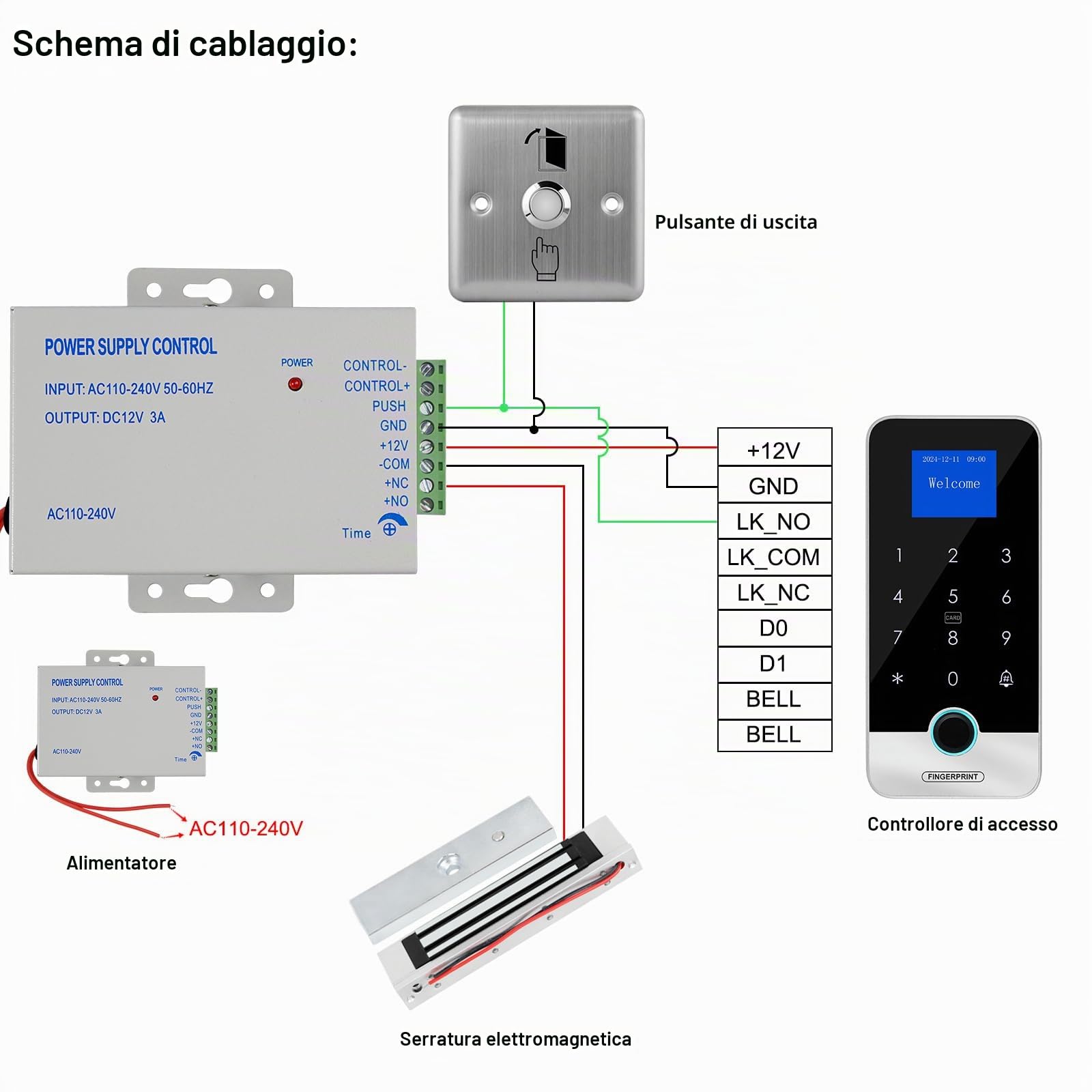 Bluetooth tuya app sistema di controllo accessi kit RFID controller tastiera intelligente per impronte digitali 180KG / 350LB serratura magnetica IC portachiavi apriporta 13.56MHz