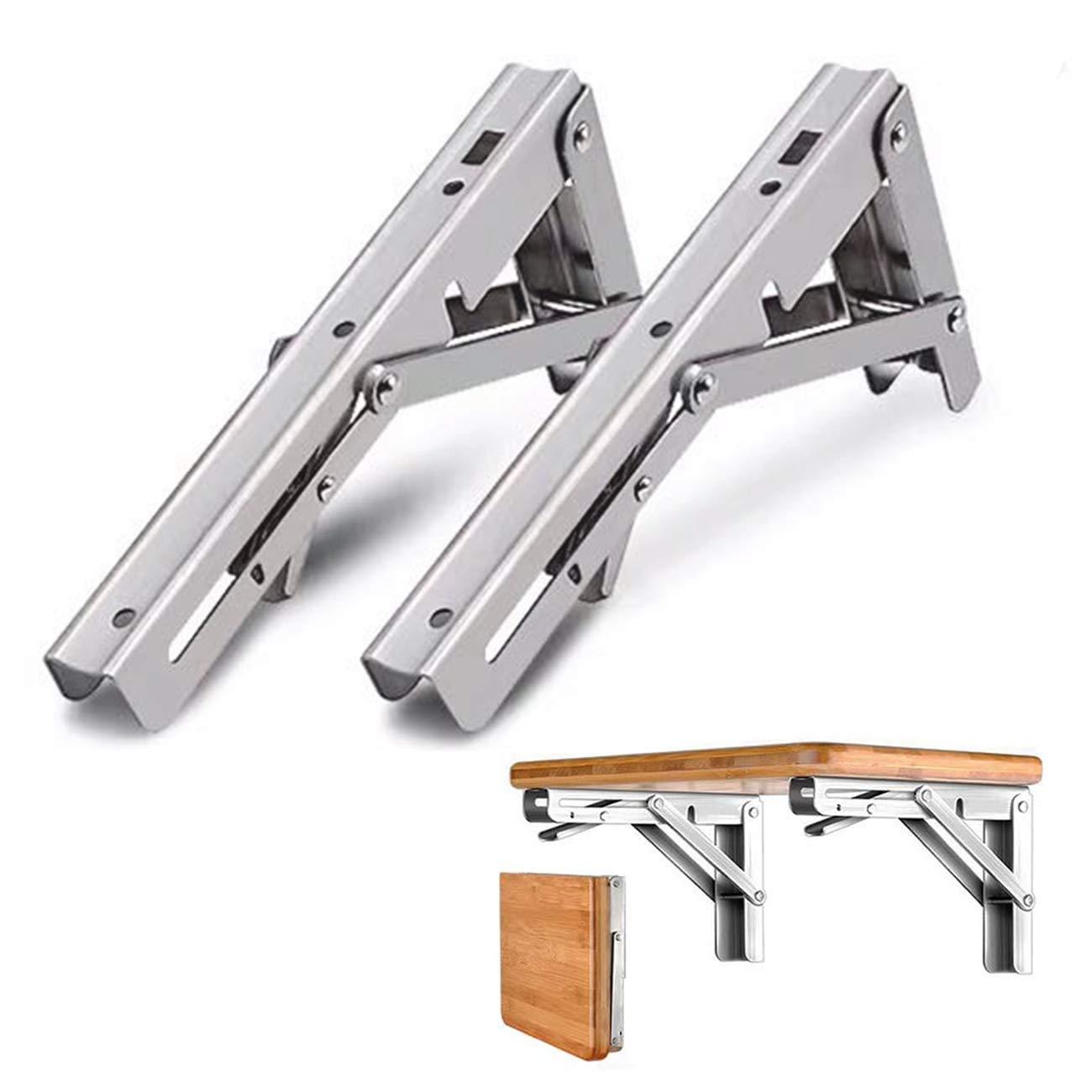 Buy Folding Shelf Brackets 16 Inch, Heavy Duty Stainless Steel Collapsible Shelf Bracket Wall ed