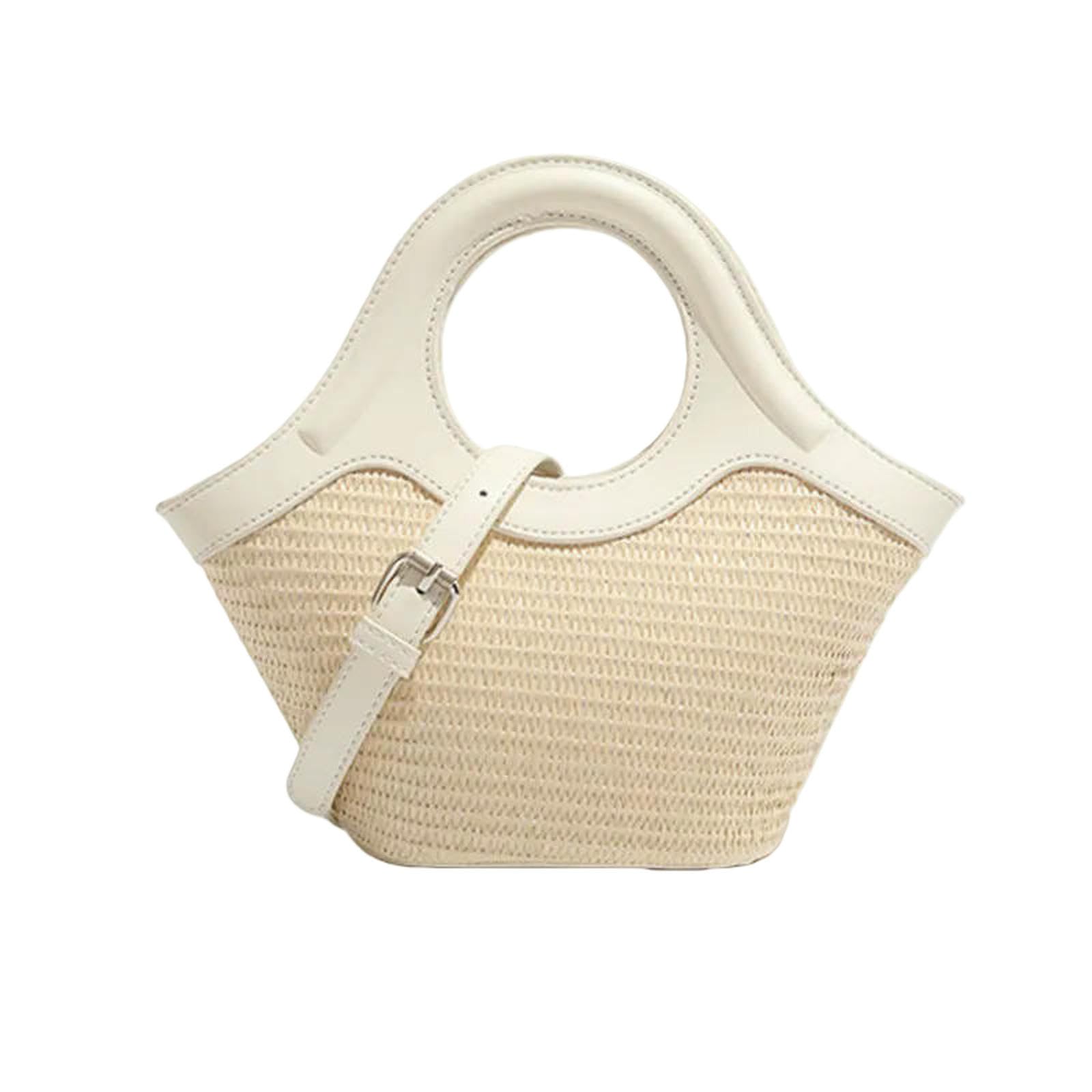 Borsa a Mano Donna Borse da Versatili in Paglia Intrecciata Tracolla Spiaggia Estiva Rattan Fatta Viaggio Casual-Marrone