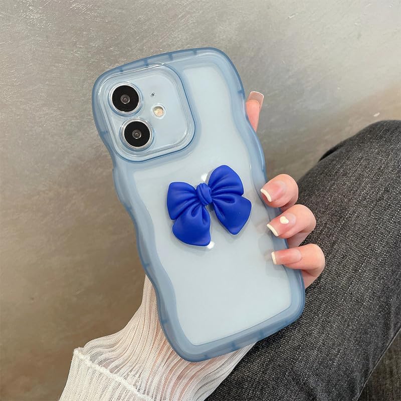Image of ZR015 for iPhone 11 Back Case Cover | Wave Edge Bow Slim Fit | Camera Protection | Shockproof TPU Case - Blue