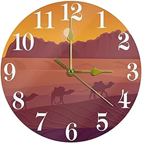 Desert Landscape with Camels Wall Clock 12 Inch Silent Non Ticking Quartz Battery Operated Round Wall Clocks for HomeKitchenOfficeSchool Clock