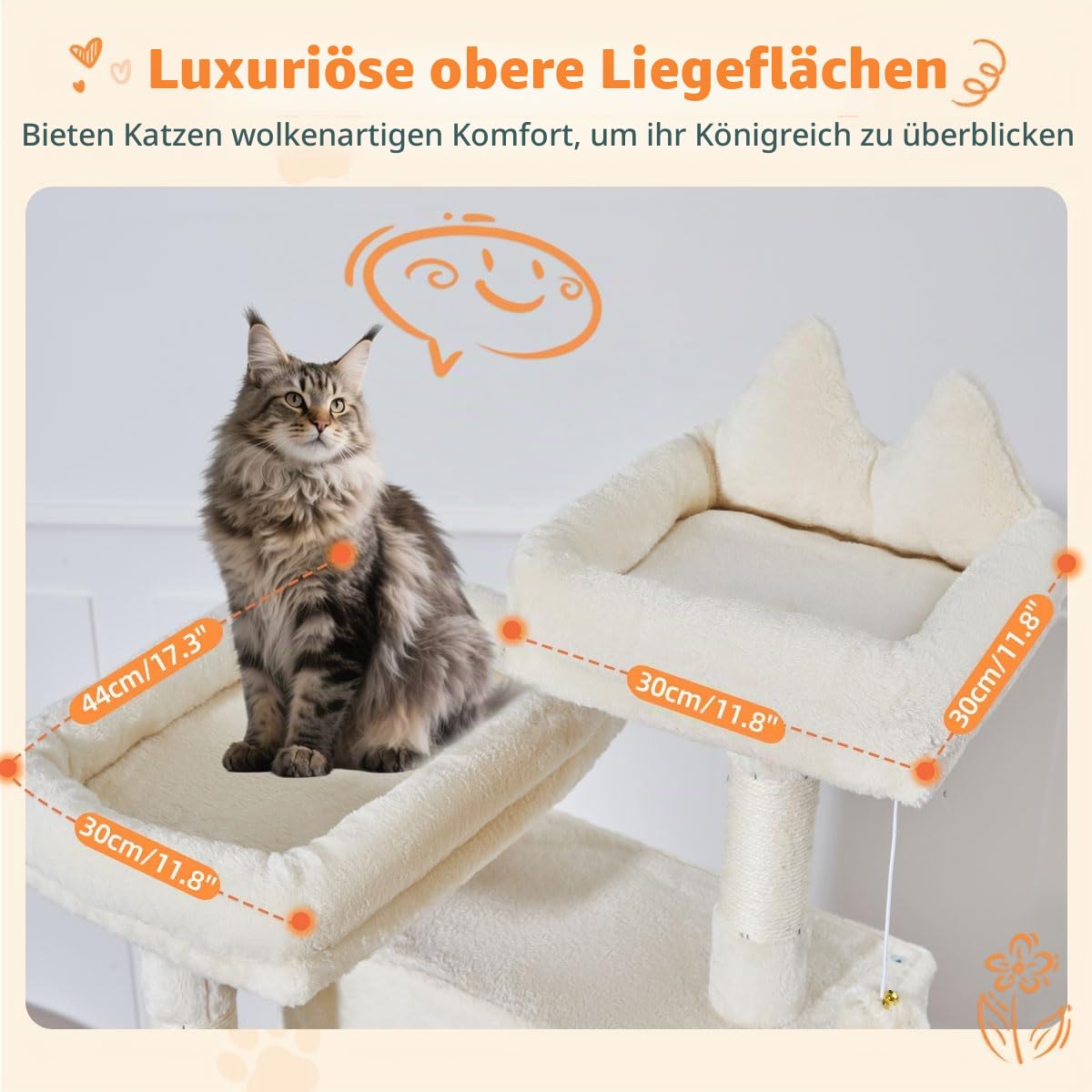 Taoqimiao 180CM Kratzbaum Groß, Katzenbaum Katzen Kratzbaum Grosse Katzen Stabil mit 2 Katzenhaus, Metallhängematte, Korb, 8 Kratzsäulen, Katzenkratztafel, MS026LM Beige