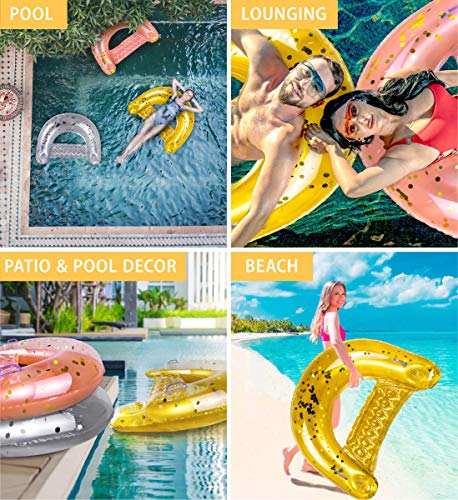 Image of POZA Inflatable Pool Float Chair - Luxurious Lounger Filled with Sparkle Confetti, 2 Built in Cup Holders & Handles, Water Floating Chair for Beach, Lake & Swimming Pool - 48 x 38 Inch
